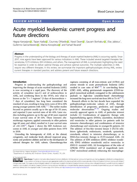 Acute myeloid leukemia: current progress and future directions.